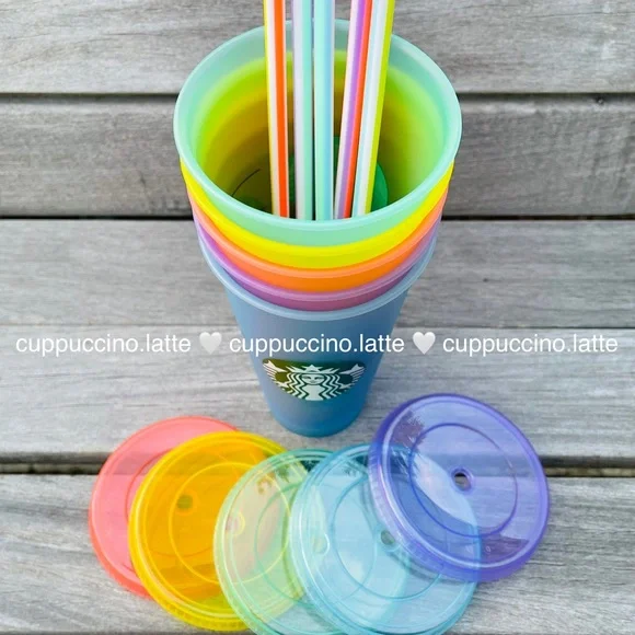 🌈NEW SET✏️Starbucks 2022 Back to School Rainbow Cold Cups & Emoji Hot Cups - Picture 7 of 14